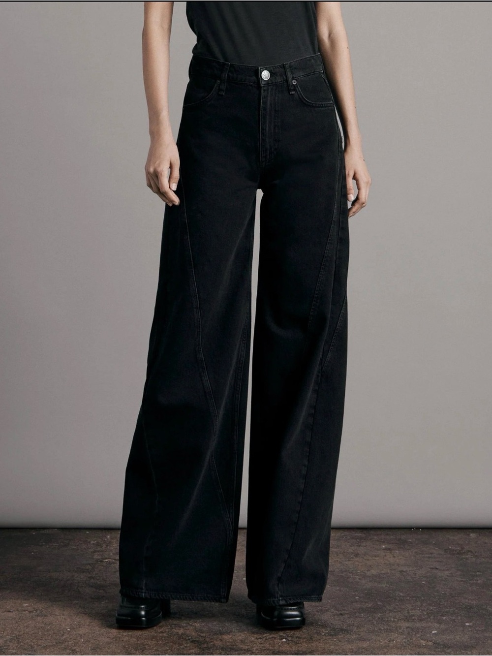 NWT rag & bone Sofie Splice High Rise Wide Leg Jeans Clean Highland Black 23
